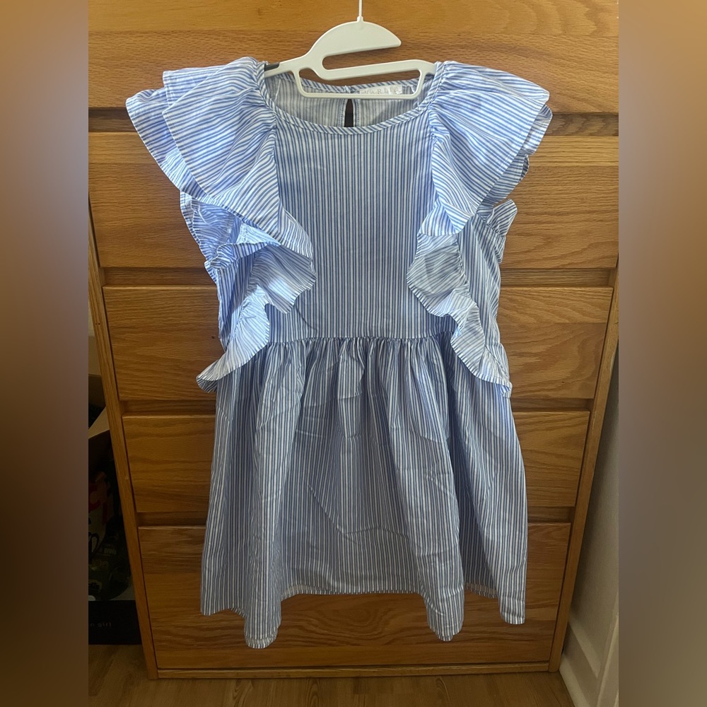 Karlie Blue and White Puffed Sleeves and Twirly Dress Size M